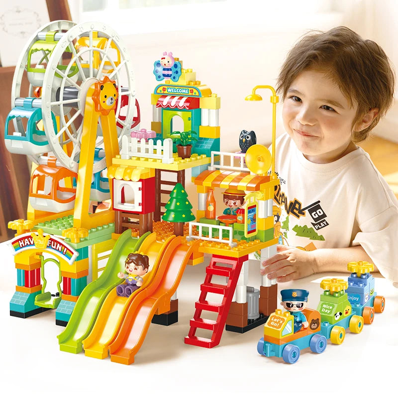 Large Building Blocks Educational Toy: City Windmill Villa Amusement Park Construction Set for Kids Boys Girls Gift