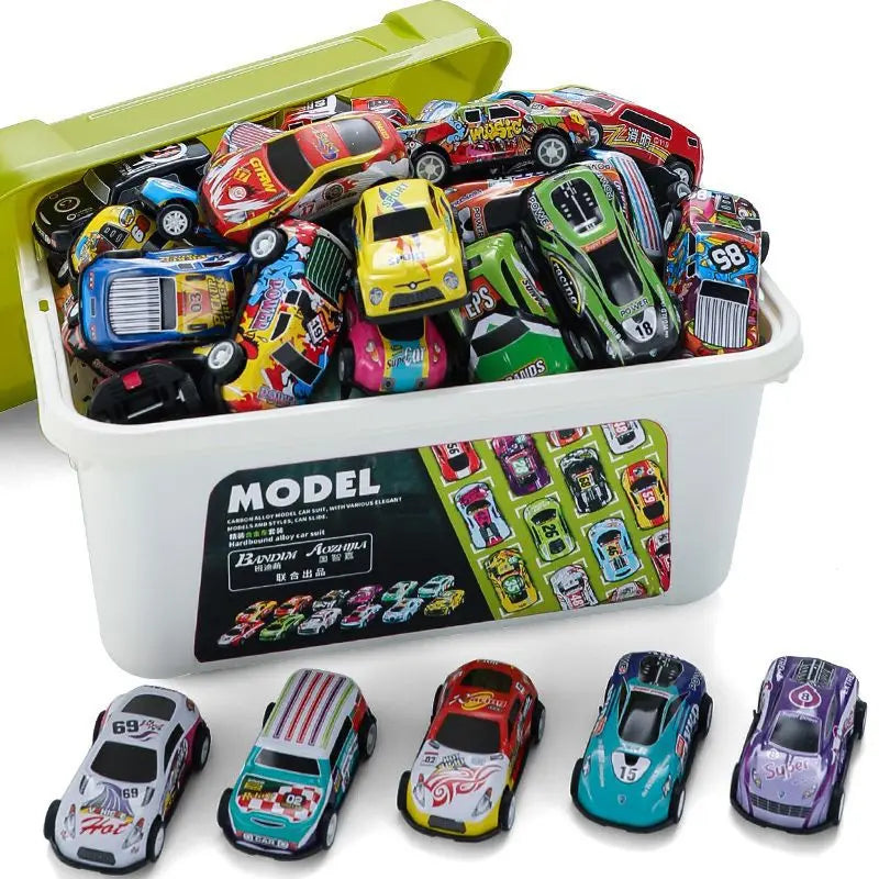 50PCS Pull-Back Mini Toy Cars Set with Storage Box