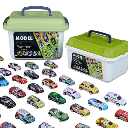 50PCS Pull-Back Mini Toy Cars Set with Storage Box