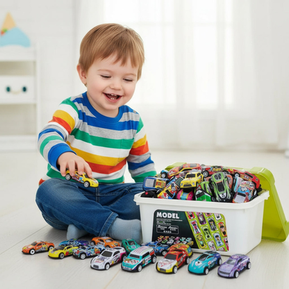 50PCS Pull-Back Mini Toy Cars Set with Storage Box