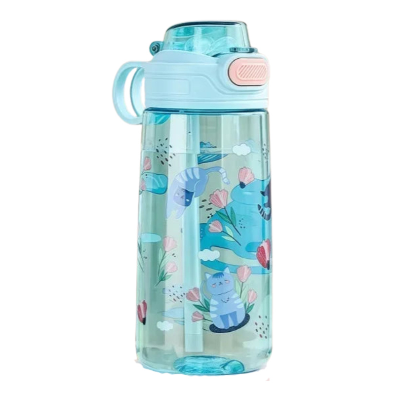 550ml Kids Leak-Resistant Water Bottle with Straw and Safety Lock
