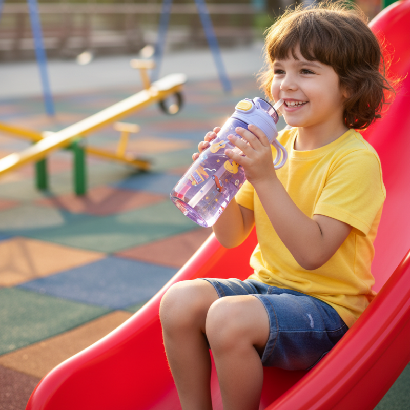 550ml Kids Leak-Resistant Water Bottle with Straw and Safety Lock
