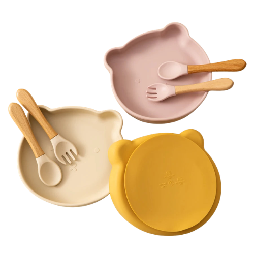 3PCS Silicone Baby Feeding Set with Suction Plate Bowl & Spoon