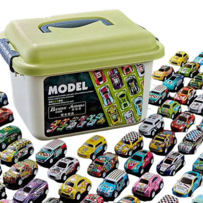 50PCS Pull-Back Mini Toy Cars Set with Storage Box