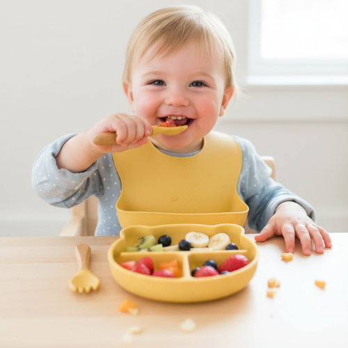 3PCS Silicone Baby Feeding Set with Suction Plate Bowl & Spoon