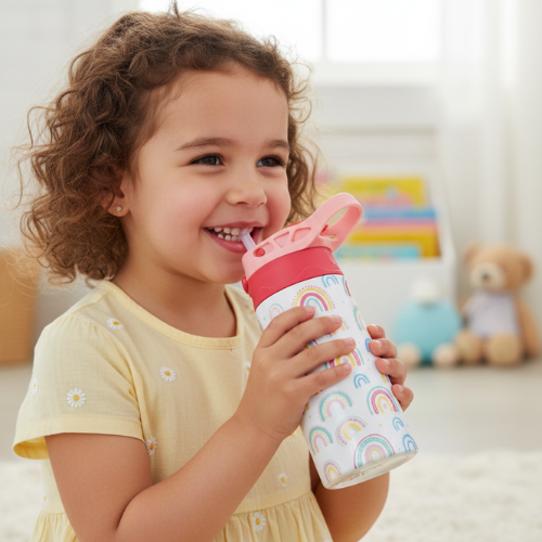 350ml Kids Stainless Steel Insulated Water Bottle with Straw
