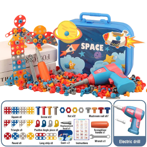 211PCS Kids Construction Toy Set with Electric Drill