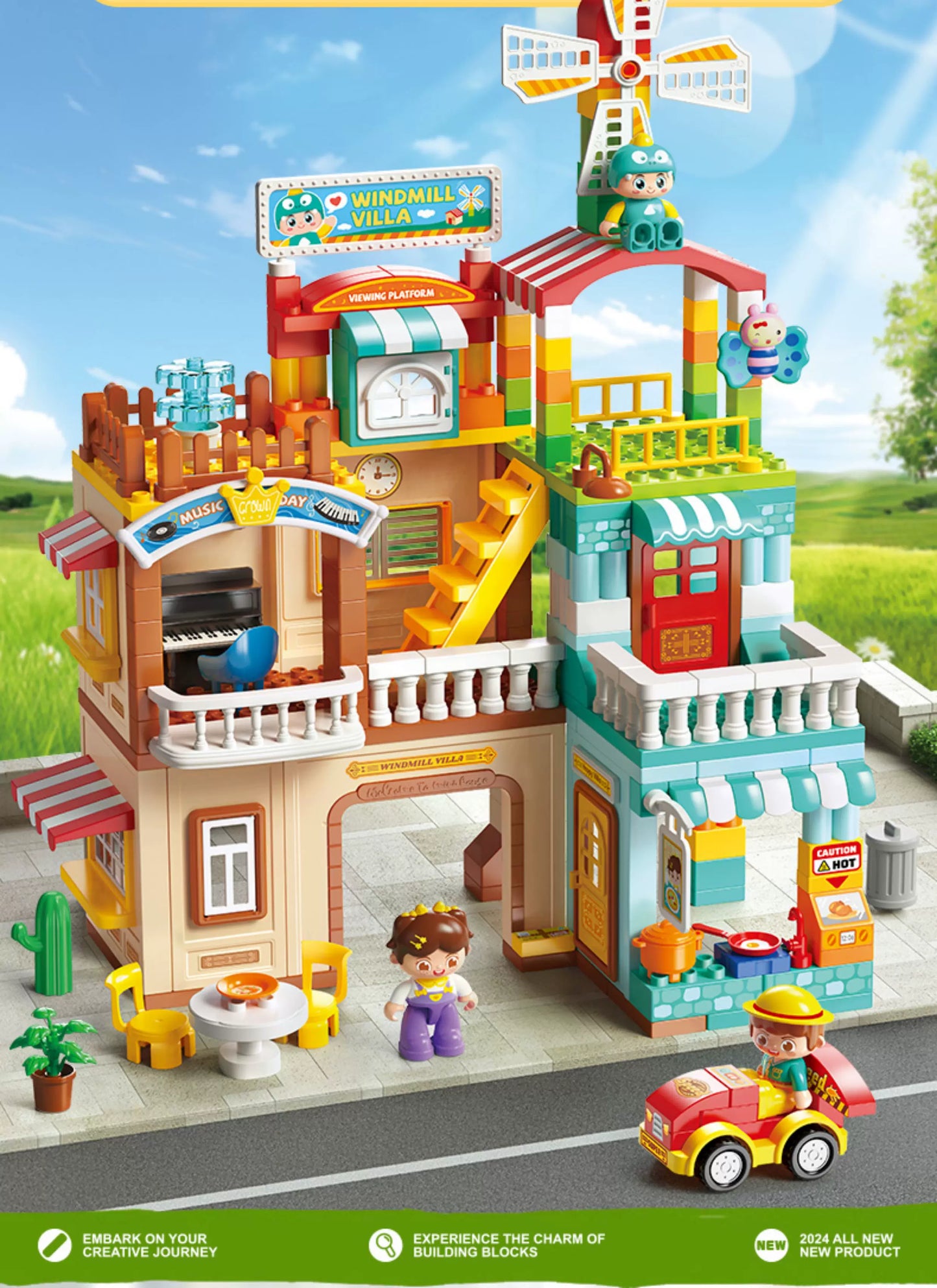 Large Building Blocks Educational Toy: City Windmill Villa Amusement Park Construction Set for Kids Boys Girls Gift