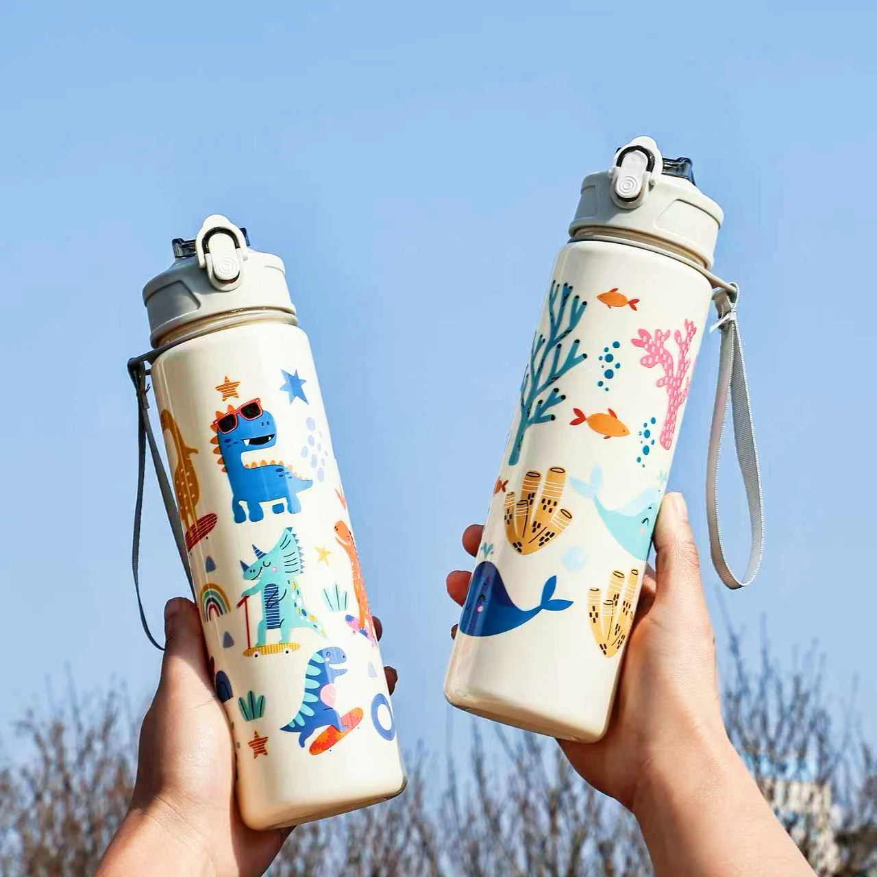 800ml Kids Water Bottle with Straw Large Capacity