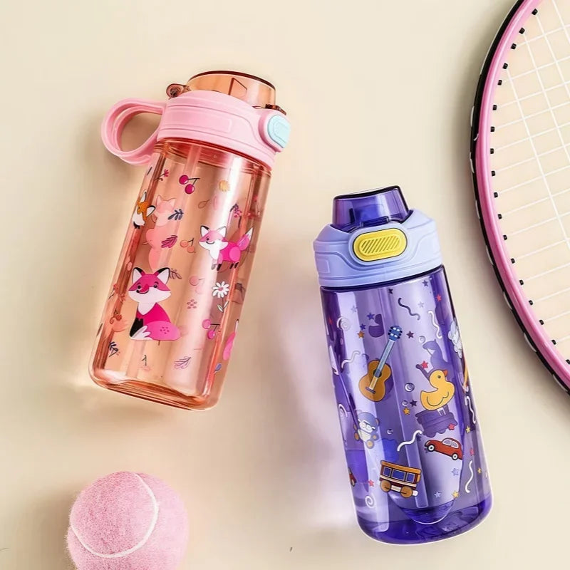 550ml Kids Leak-Resistant Water Bottle with Straw and Safety Lock