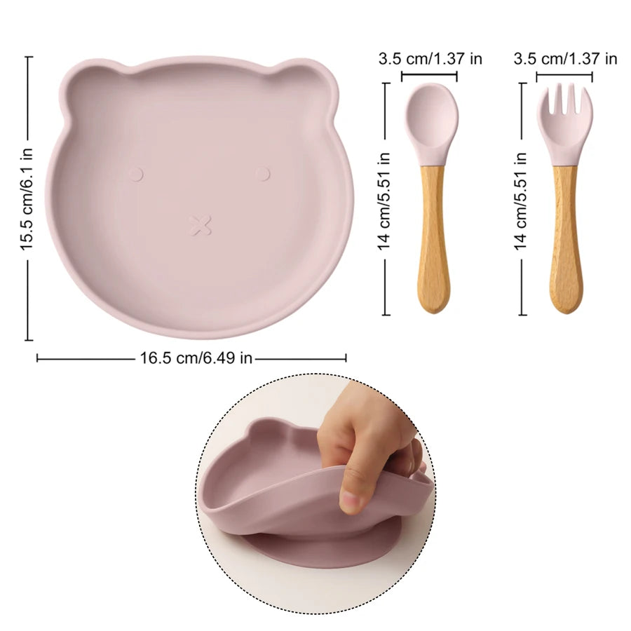 3PCS Silicone Baby Feeding Set with Suction Plate Bowl & Spoon