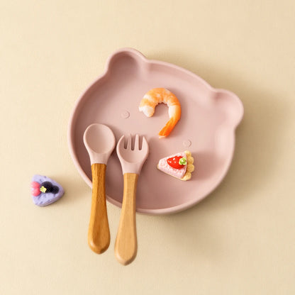 3PCS Silicone Baby Feeding Set with Suction Plate Bowl & Spoon