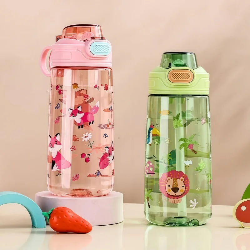 550ml Kids Leak-Resistant Water Bottle with Straw and Safety Lock