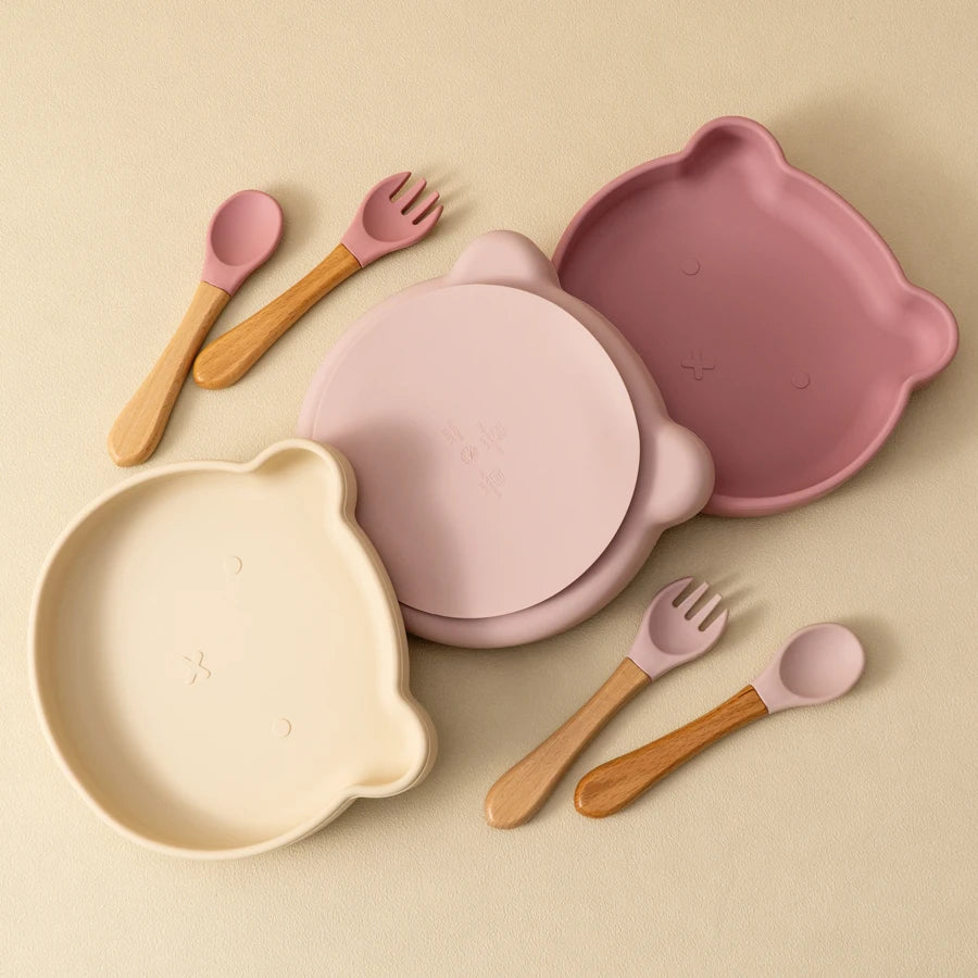 3PCS Silicone Baby Feeding Set with Suction Plate Bowl & Spoon
