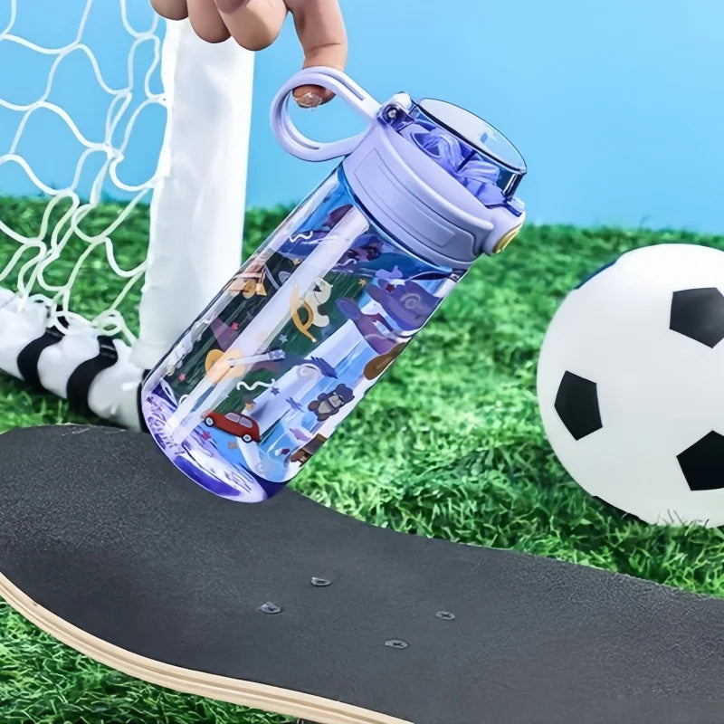 550ml Kids Leak-Resistant Water Bottle with Straw and Safety Lock