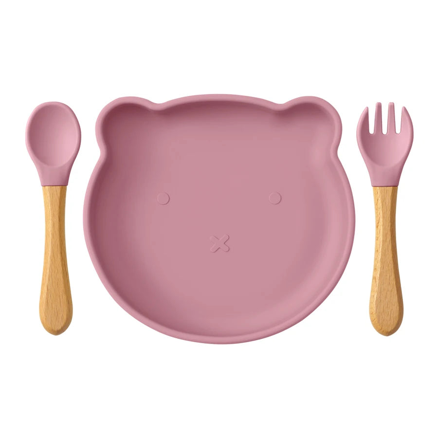 3PCS Silicone Baby Feeding Set with Suction Plate Bowl & Spoon