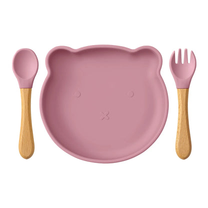 3PCS Silicone Baby Feeding Set with Suction Plate Bowl & Spoon