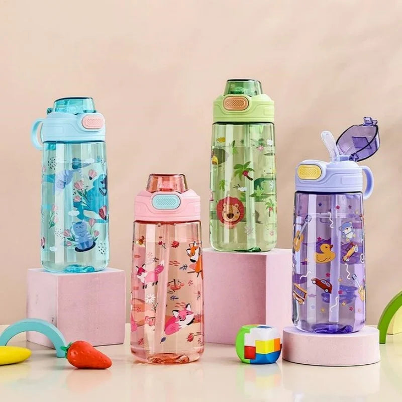 550ml Kids Leak-Resistant Water Bottle with Straw and Safety Lock