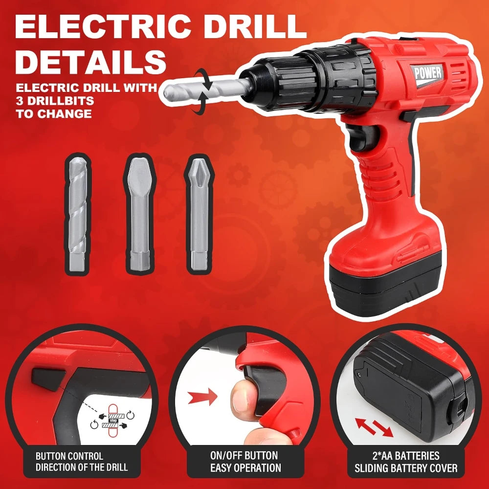 41-Piece Kids Tool Set with Electric Toy Drill & Portable Toolbox