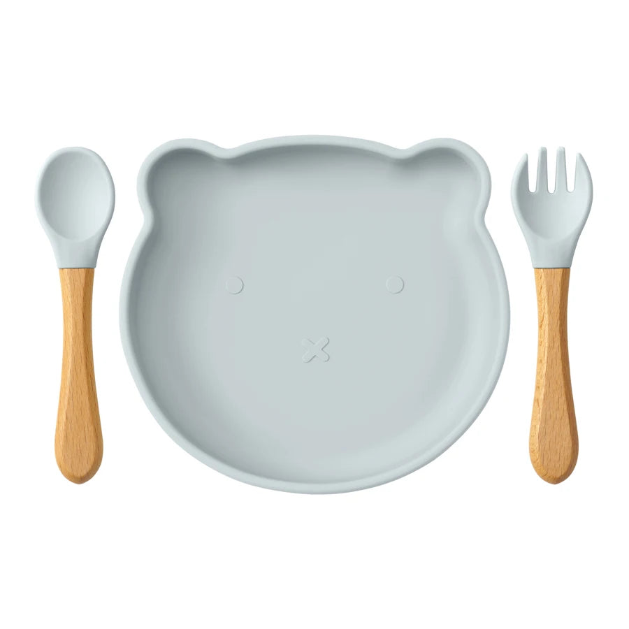 3PCS Silicone Baby Feeding Set with Suction Plate Bowl & Spoon