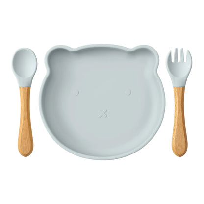 3PCS Silicone Baby Feeding Set with Suction Plate Bowl & Spoon
