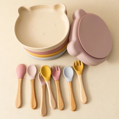 3PCS Silicone Baby Feeding Set with Suction Plate Bowl & Spoon