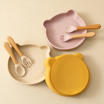 3PCS Silicone Baby Feeding Set with Suction Plate Bowl & Spoon