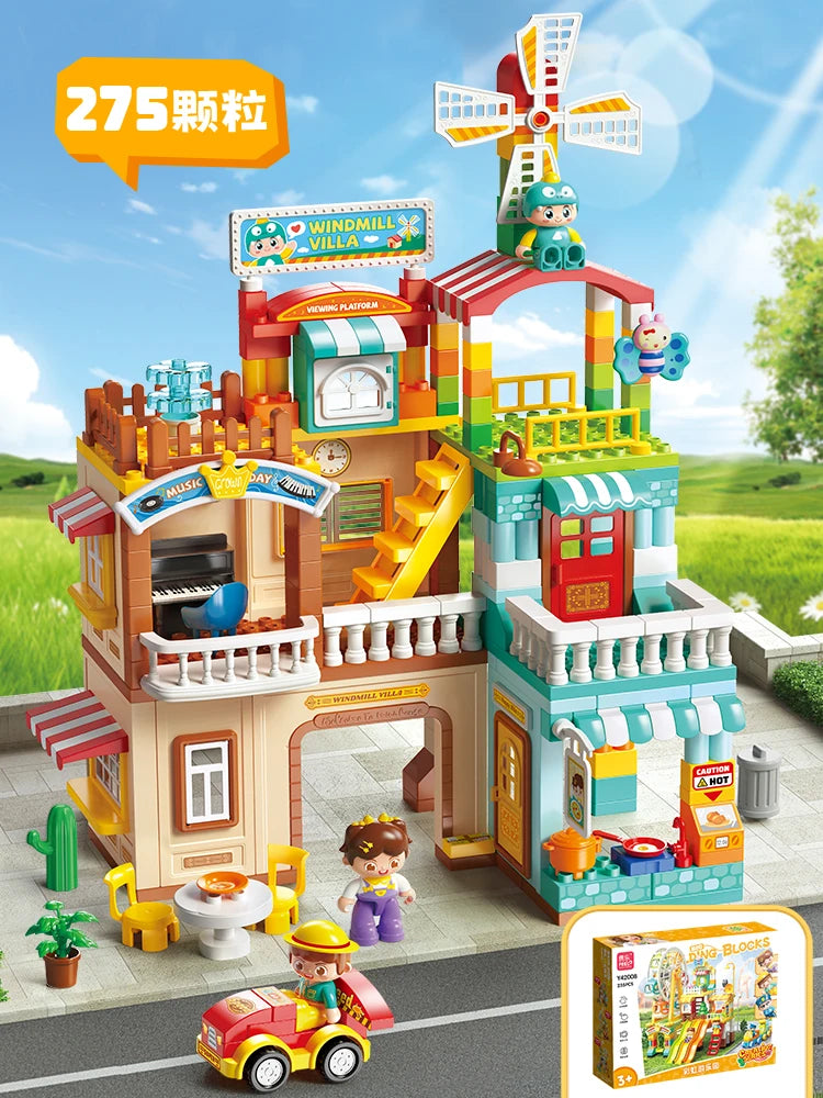 Large Building Blocks Educational Toy: City Windmill Villa Amusement Park Construction Set for Kids Boys Girls Gift