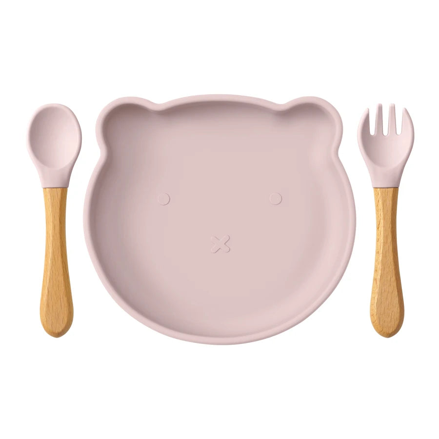 3PCS Silicone Baby Feeding Set with Suction Plate Bowl & Spoon