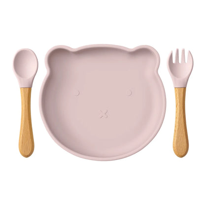 3PCS Silicone Baby Feeding Set with Suction Plate Bowl & Spoon