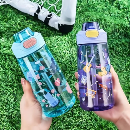 550ml Kids Leak-Resistant Water Bottle with Straw and Safety Lock